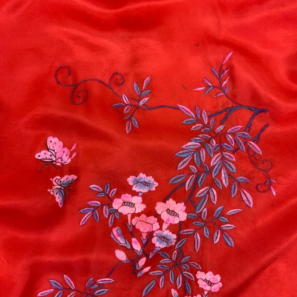Vintage 50s - 60s Silk Layered Red Embroidered Kimono Robe Sz M - Picture 15 of 16